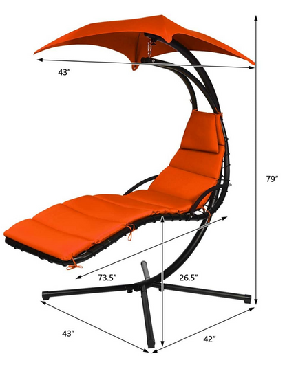 Hanging Chaise Lounger Chair, Arc Stand Porch Swing Chair - Giantex