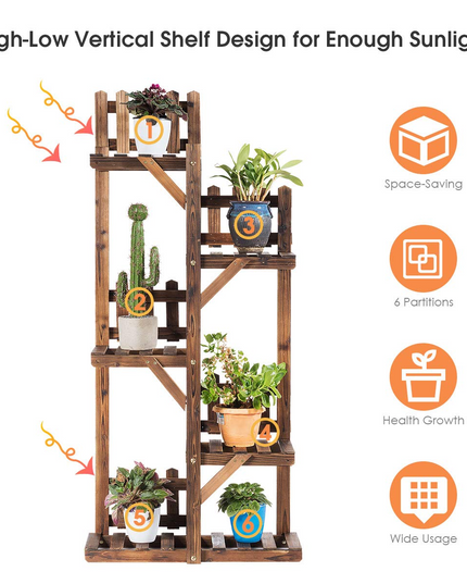 Giantex Wood Plant Stand Rack 5 Tier 6 Potted