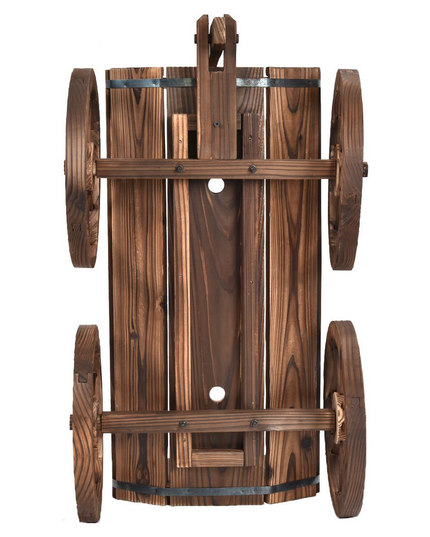 Giantex Wood Wagon Flower Planter Pot Stand W/Wheels Home Garden Outdoor Decor
