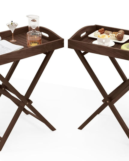 Giantex 28-Inches High Solid Teak Wood TV Tray Side Table