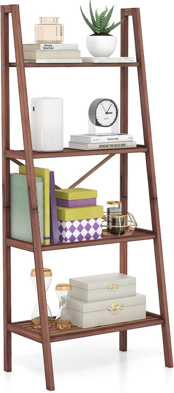 Giantex 4-Tier Bamboo Bookshelf, Multifunctional Storage Display Rack Shelves with Anti-Tipping Device