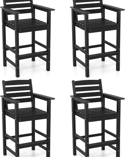 Giantex 29” Bar Stools Set of 2/4, HDPE Barstools w/Back, Armrests & Footrests, Max Load 330Lbs