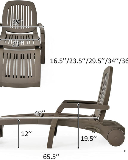 Chaise Lounge Outdoor,Foldable Sun Lounger with Wheels - Giantexus