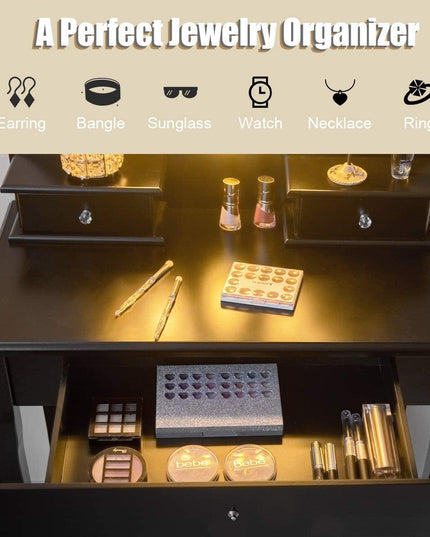 Vanity Set with Lighted Mirror, Makeup Table with 10 Rose Light - Giantexus