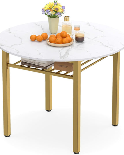 Giantex 40" Round Dining Table with Storage Shelf & Metal Frame