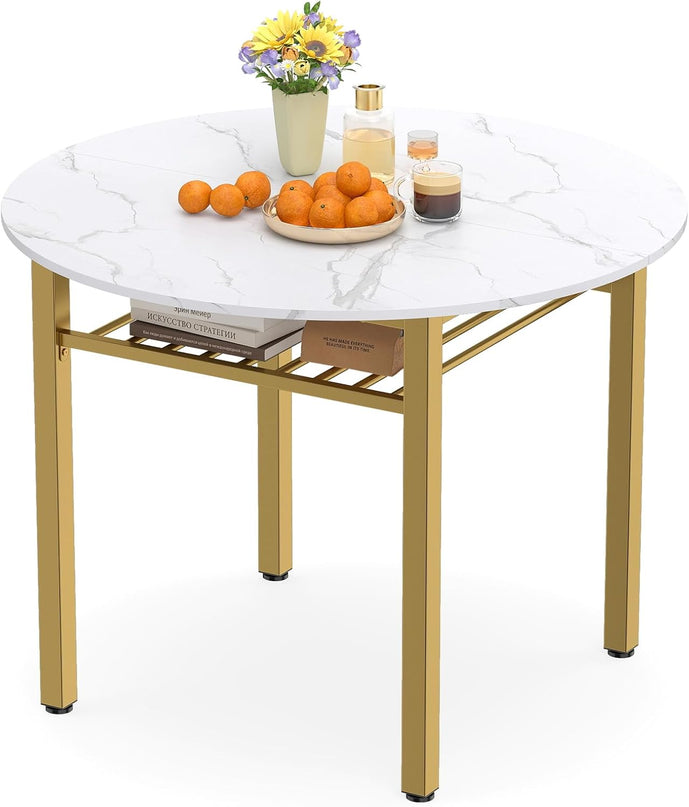 Giantex 40" Round Dining Table with Storage Shelf & Metal Frame