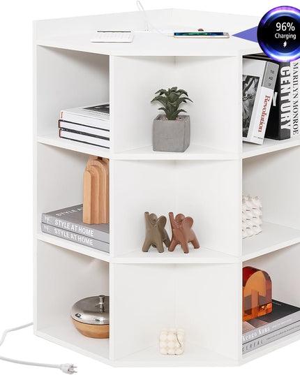 Giantex 3-Tier Corner Cabinet with Charging Station, Corner Shelf with 9 Cubbies, 2 USB Ports & 4 Outlets