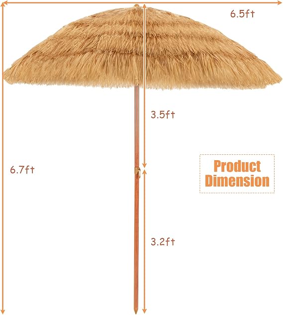 Giantex Thatched Tiki Umbrella, Hawaiian Style Patio Grass Umbrella with 8 Ribs & Tilt Adjustment