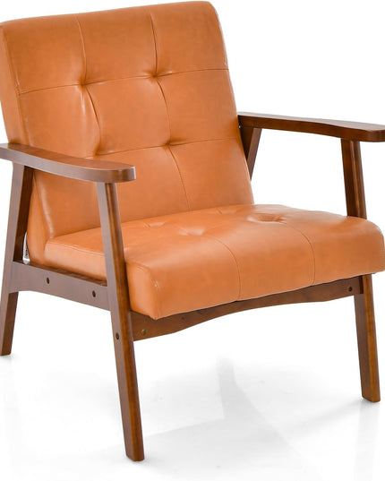 Giantex Mid Century Modern Accent Chair, Upholstered Tufted Armchair with Solid Rubber Wood Frame