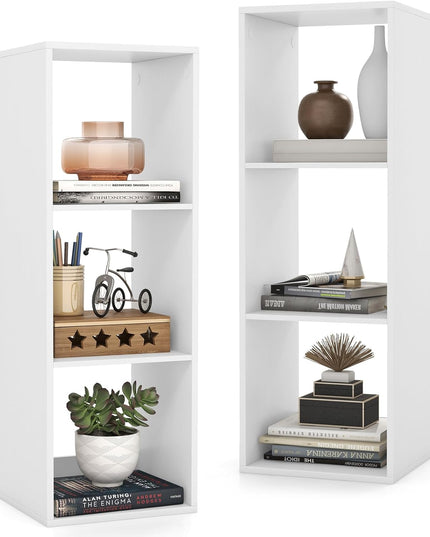 Giantex 3-Cube Bookcase, White Cubby Bookshelf w/Back Guardrail & Anti-Tipping Kits