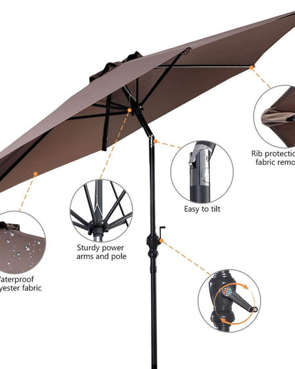 10ft Outdoor Patio Umbrella, Market Table umbrella w/ Tilt Adjustment and Crank, 180G Polyester - Giantexus