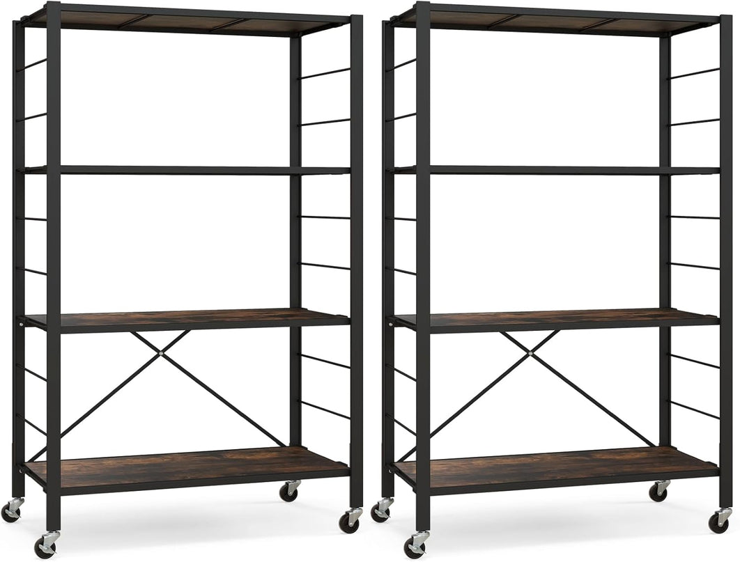 Giantex 4-Tier Folding Storage Shelf, Collapsible Shelving Unit w/Lockable Wheels & Adjustable Shelf
