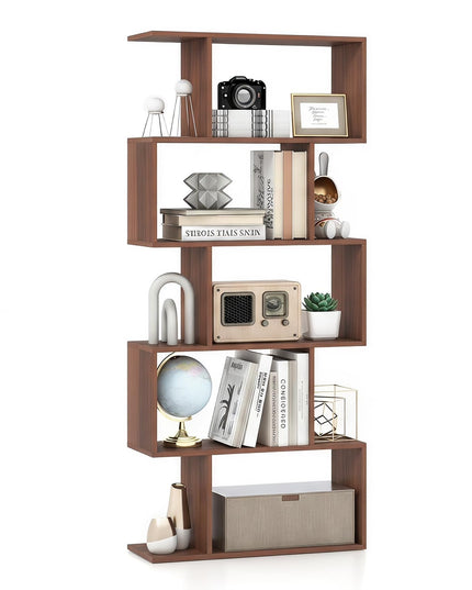 Giantex Étagère Géométrique 5 Niveaux, Bibliothèque en Bois en Forme de S de 158,75 cm de Haut avec Dispositif Anti-Basculement
