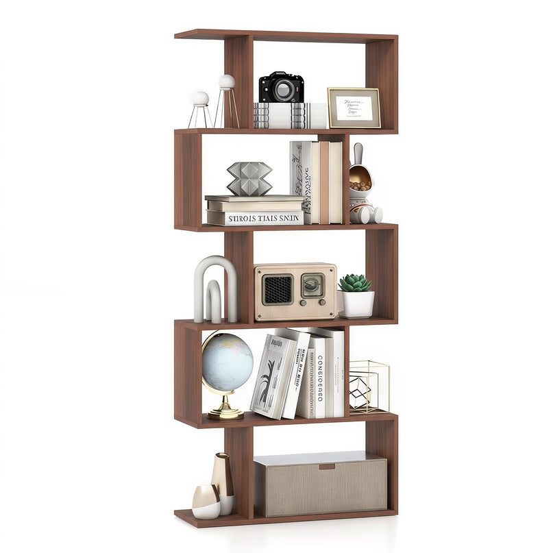 Giantex Étagère Géométrique 5 Niveaux, Bibliothèque en Bois en Forme de S de 158,75 cm de Haut avec Dispositif Anti-Basculement