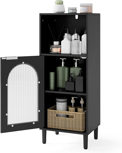 Giantex Bathroom Storage Cabinet with Removable Shelf & Fluted Tempered Glass Door
