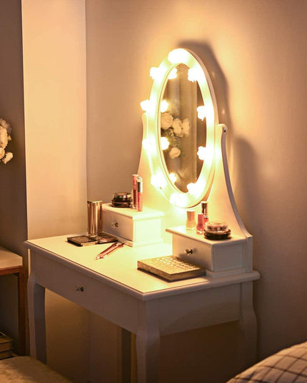 Vanity Set with Lighted Mirror, Makeup Table with 10 Rose Light - Giantexus