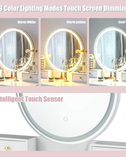 Vanity Set with Touch Screen Dimming Mirror, 3 Color Lighting Modes - Giantexus
