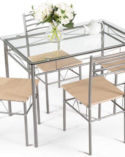 Giantex 5 Piece Dining Table Set, Kitchen Dining Set with Tempered Glass Table Top and 4 Chairs