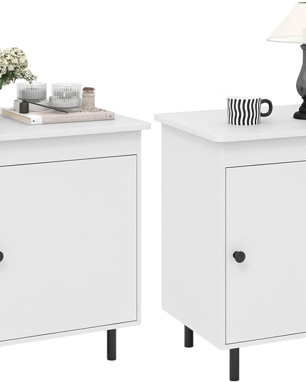 Gianex Mid Century Modern End Table with Door & Heavy-Duty Metal Leg