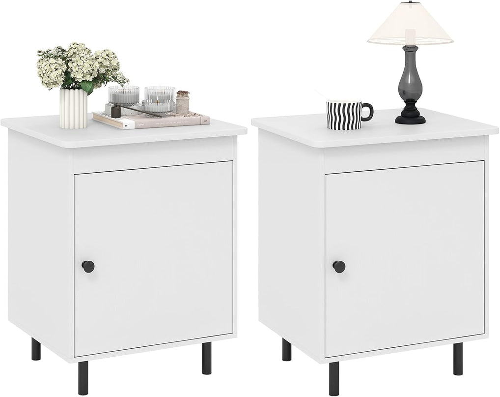 Gianex Mid Century Modern End Table with Door & Heavy-Duty Metal Leg