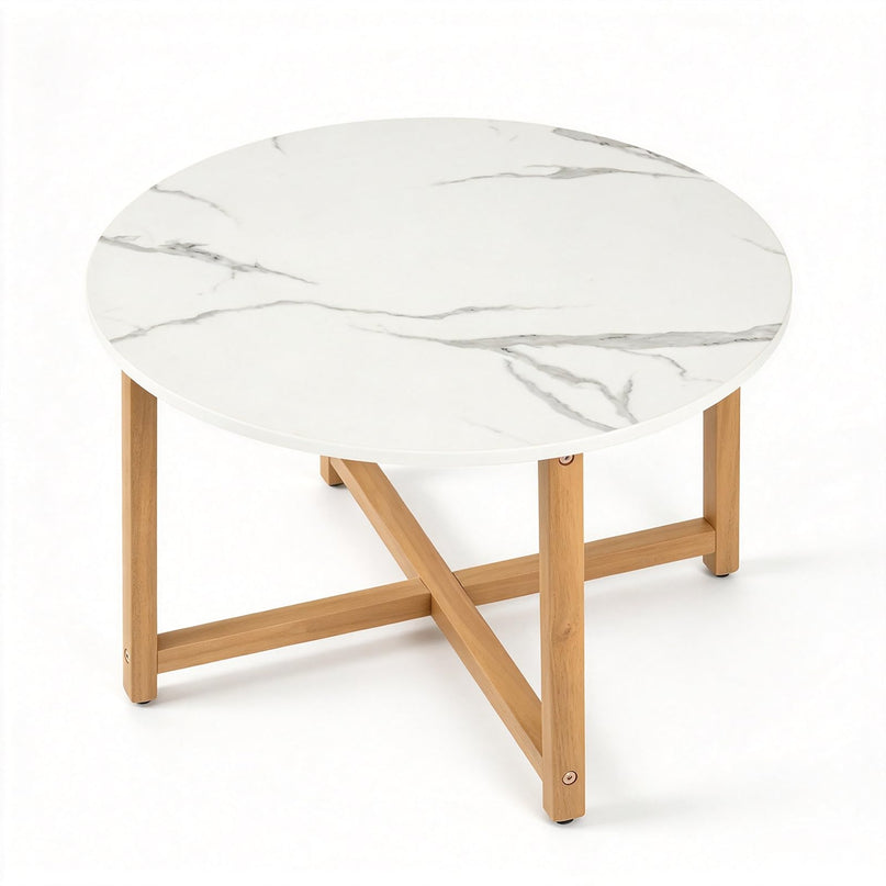 GIANTEX 24 Inch Round Coffee Table with Faux Marble Tabletop