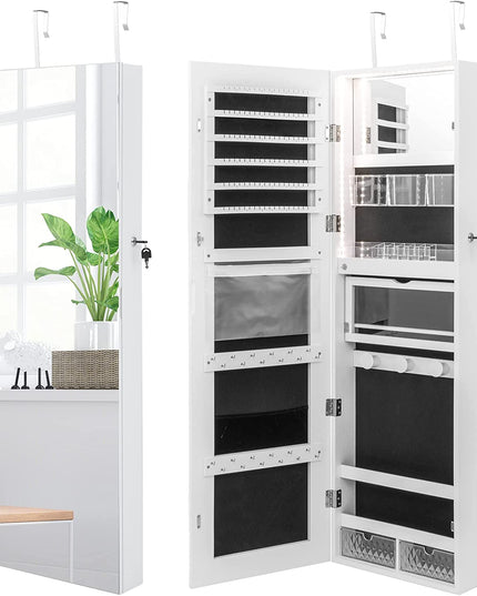 CHARMAID Wall/Door Mounted Jewelry Armoire with 3-Color LED Lights, 47.2"H Full Length Mirror