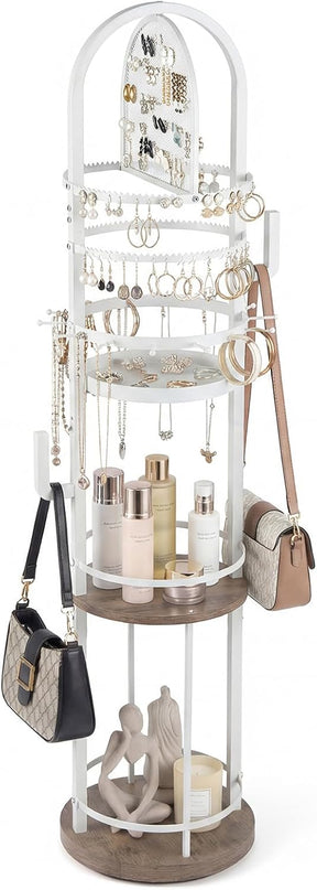 CHARMAID 360° Rotating Floor Standing Jewelry Organizer with Pegboard