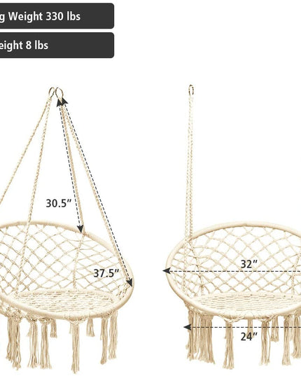 Hanging Hammock Chair, Macrame Hanging Chair 330 Pounds Capacity