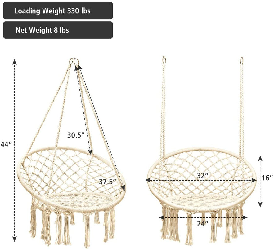 Hanging Hammock Chair, Macrame Hanging Chair 330 Pounds Capacity