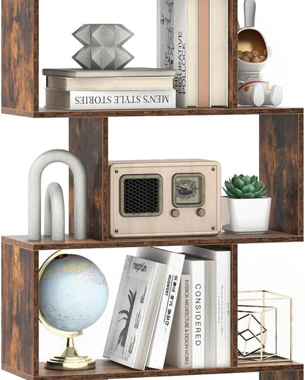 Giantex 5-Tier Geometric Bookshelf, 62.5" Tall Wood S-Shaped Bookcase with Anti-Tipping Device