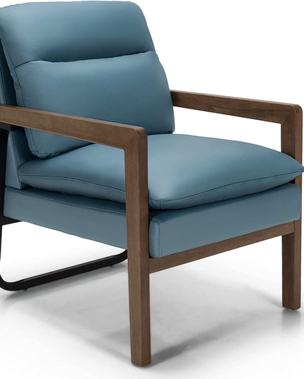 Giantex Accent Chair, Comfy Soft Leathaire Bedroom Chair with Solid Rubber Wood Legs