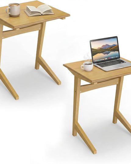 Giantex C-Shaped End Table | Wooden Sofa Side Table w/Solid Rubber Wood Frame (1/2)