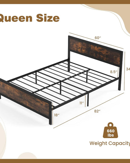 Giantex Metal Platform Bed Frame with Wood Headboard and Footboard