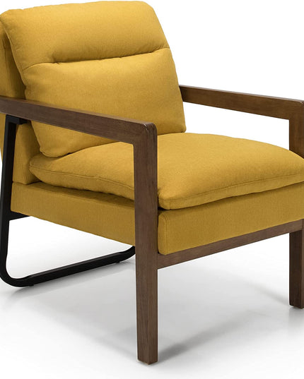 Giantex Accent Chair, Comfy Soft Leathaire Bedroom Chair with Solid Rubber Wood Legs