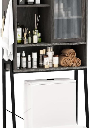 Giantex Over The Toilet Storage Cabinet, Industrial Bathroom Organizer w/Trapezoid Metal Frame