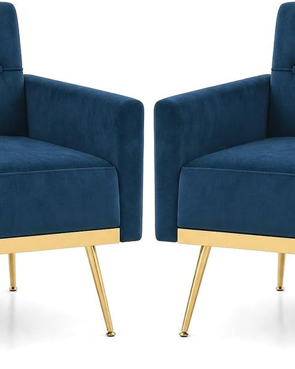 Giantex Modern Velvet Accent Chair Set of 1/2, Mid-Century Upholstered Single Sofa Chair w/Button Tufted Back