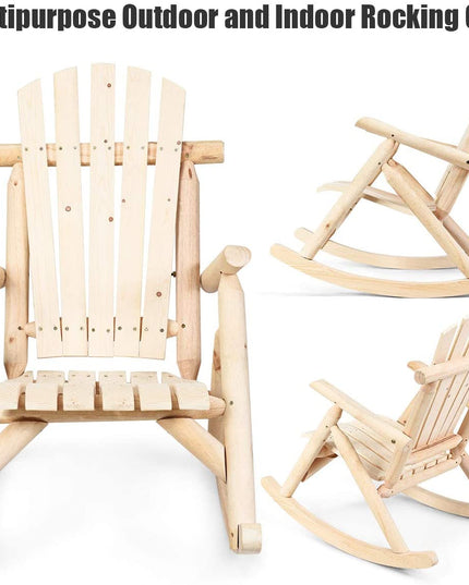 Log Rocking Chair Wood Porch & Patio Rocker for Deck Balcony