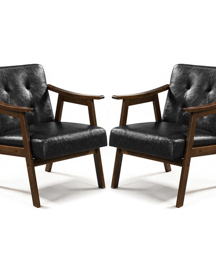 Faux Leather Accent Chair with Inclined Backrest (1/2)