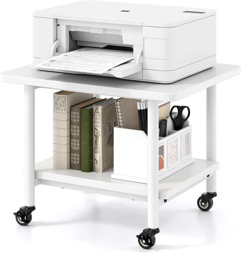 Giantex 2-Tier Under Desk Printer Stand with Storage Shelf & Lockable Wheels