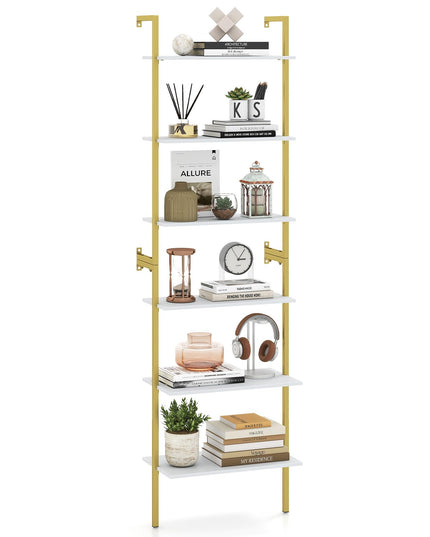 GIANTEX Ladder Shelf | 6-Tier Wall Mounted Bookshelf with Metal Frame (1/2)