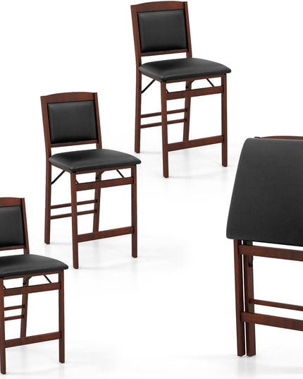 Giantex Folding Counter Height Bar Stools Set of 2/4, 24.5" Farmhouse Barstools w/Padded Back & Seat