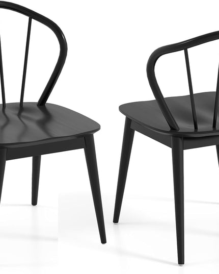 Giantex Lot de 2/4 chaises de salle à manger en bois, chaises de cuisine Windsor avec dossier haut à barreaux et pieds en bois d'hévéa
