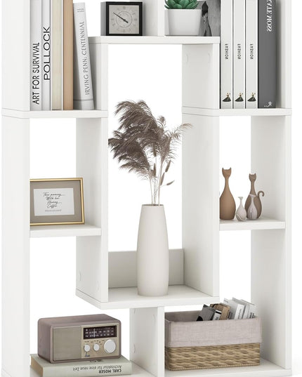 Giantex 7-Cube Bookcase White, Modern Freestanding Wooden Rectangular Bookshelf with Anti-Tipping Kits