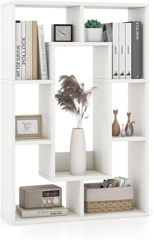 Giantex 7-Cube Bookcase White, Modern Freestanding Wooden Rectangular Bookshelf with Anti-Tipping Kits
