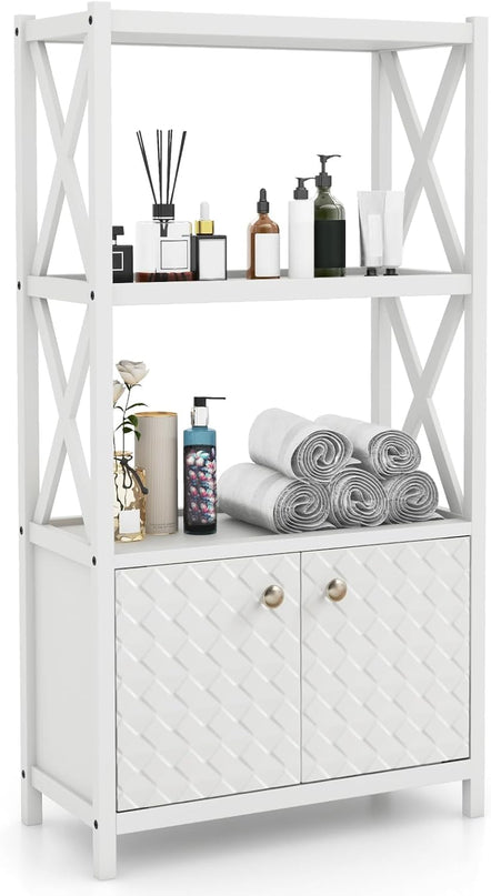 Giantex Storage Cabinet, Freestanding Storage Organizer with Open Shelves, Double Doors