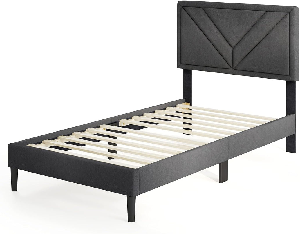 Upholstered Platform Bed Frame with Diagonal Channel Tufted Headboard