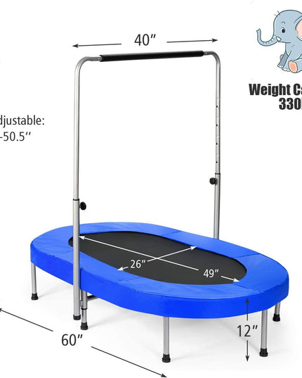 Mini Trampoline, 2 Persons Foldable Fitness Trampoline w/ 5 Levels Height Adjustable Handle, Max Load 330LBS - Giantexus