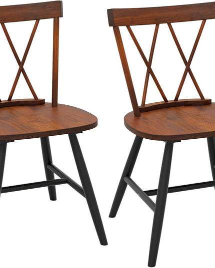 Giantex Chaises de salle à manger en bois, lot de 2 ou 4, chaises de cuisine de style ferme Windsor avec dossier en croix et assise large