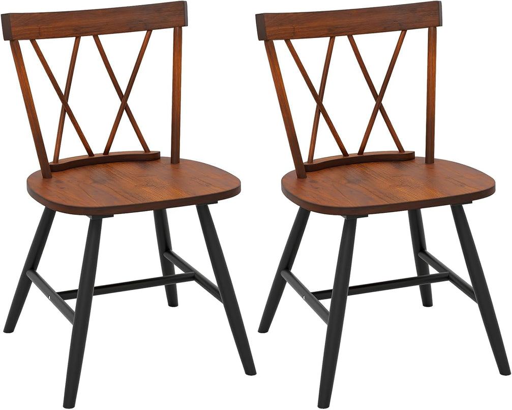 Giantex Chaises de salle à manger en bois, lot de 2 ou 4, chaises de cuisine de style ferme Windsor avec dossier en croix et assise large