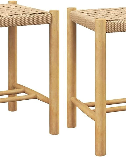 Giantex Wood Stools Set of 2, 18" Tall Boho Backless Stool Chairs with Rubber Wood Legs